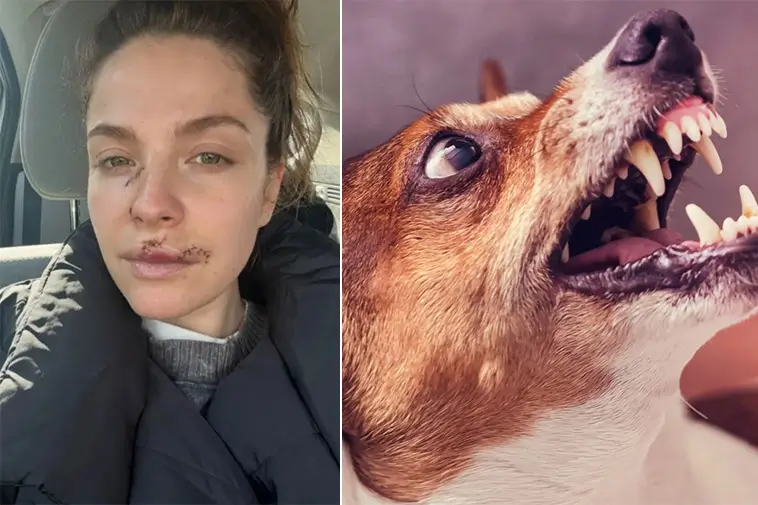 Skådespelerskan Paige Spara visar upp läkta ärr efter allvarligt hundbett