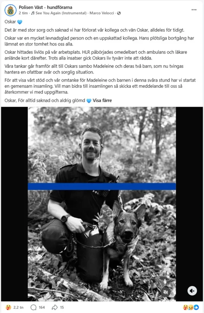 Polisens hundförare sörjer Oskar – samlar in till familjen